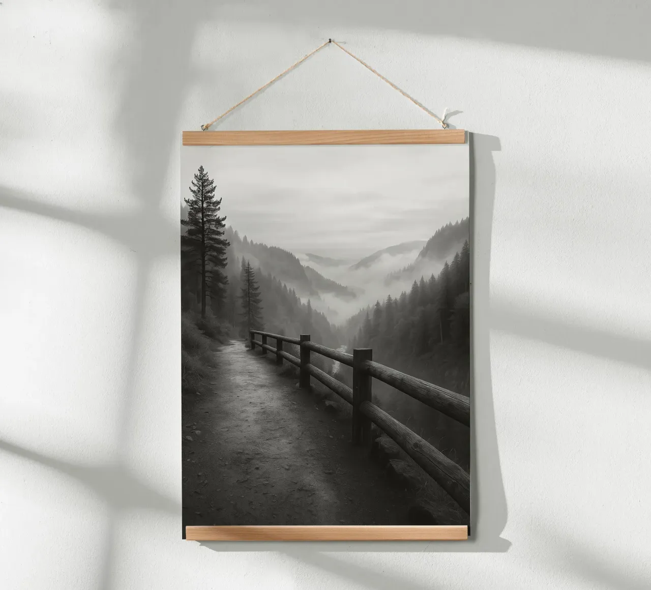strada sull'orlo di una scogliera nella foresta ph in bianco e nero poster da roosses