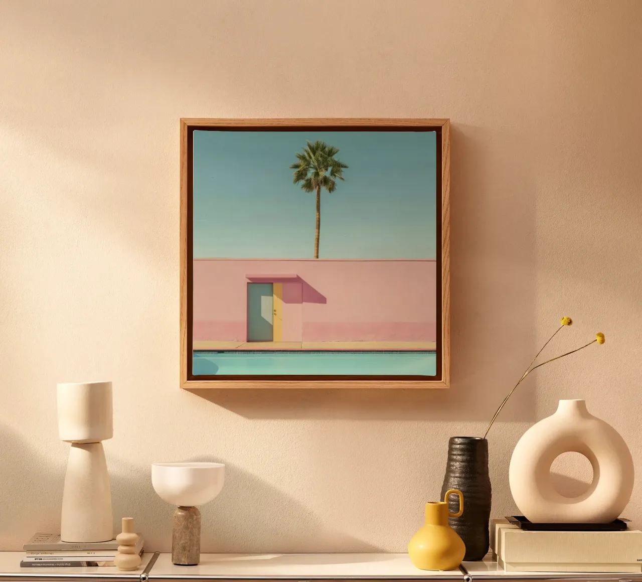 Pink House In Palm Springs tela con Cornice a cassetta da Leonard Barreiro