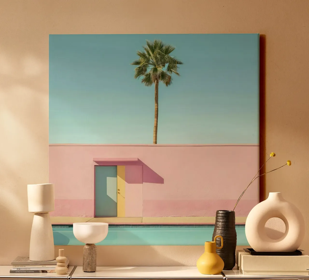 Pink House In Palm Springs tela con Cornice a cassetta da Leonard Barreiro
