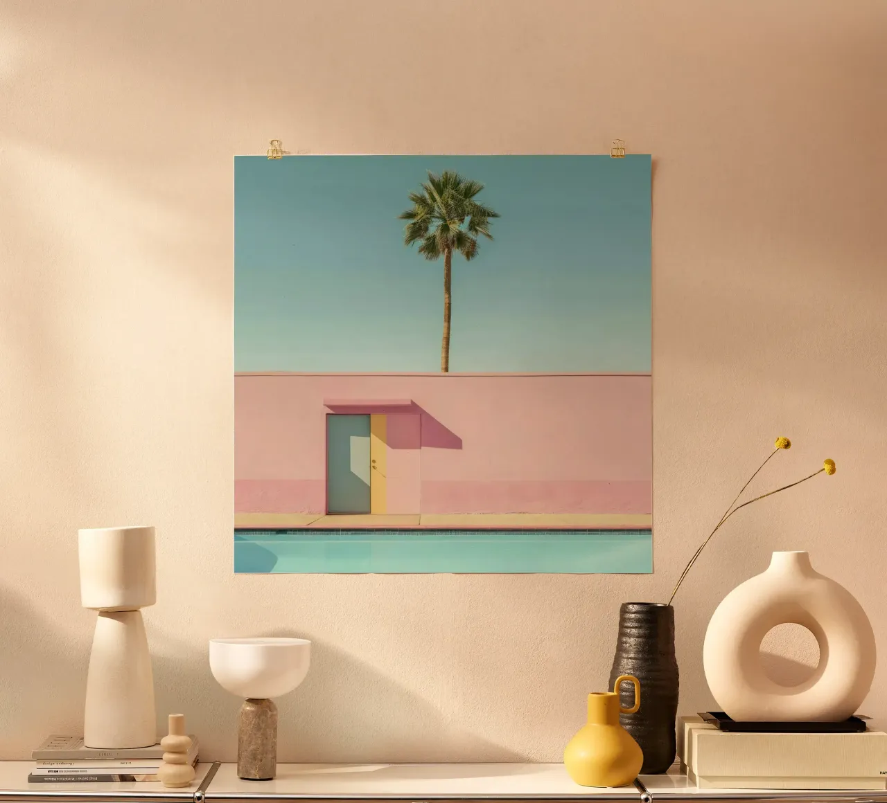 Pink House In Palm Springs poster con telaio in plastica da Leonard Barreiro