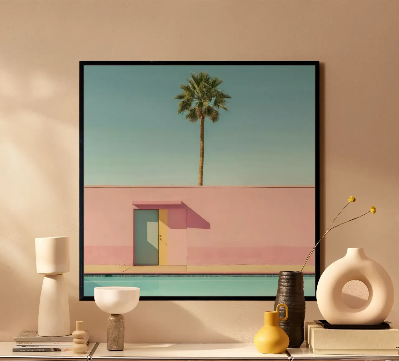 Pink House In Palm Springs poster con telaio in plastica da Leonard Barreiro