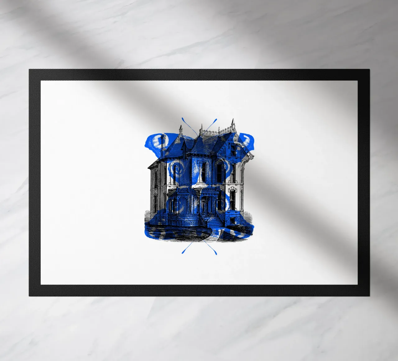 Vecchia casa e farfalla blu zerbino da morphinaeblue