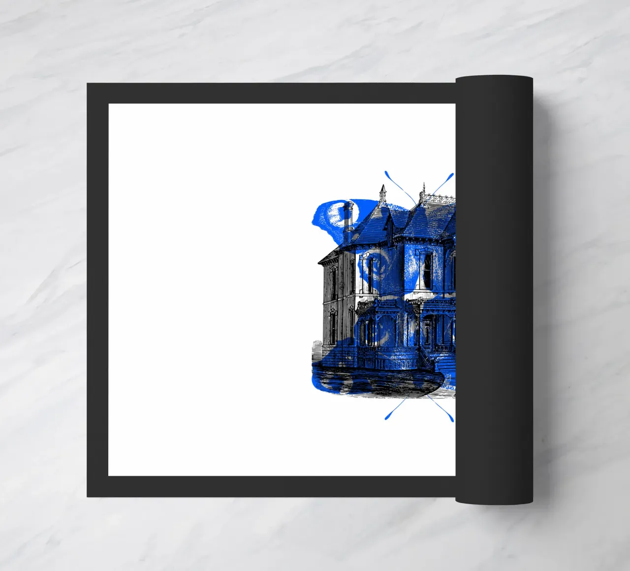 Vecchia casa e farfalla blu zerbino da morphinaeblue