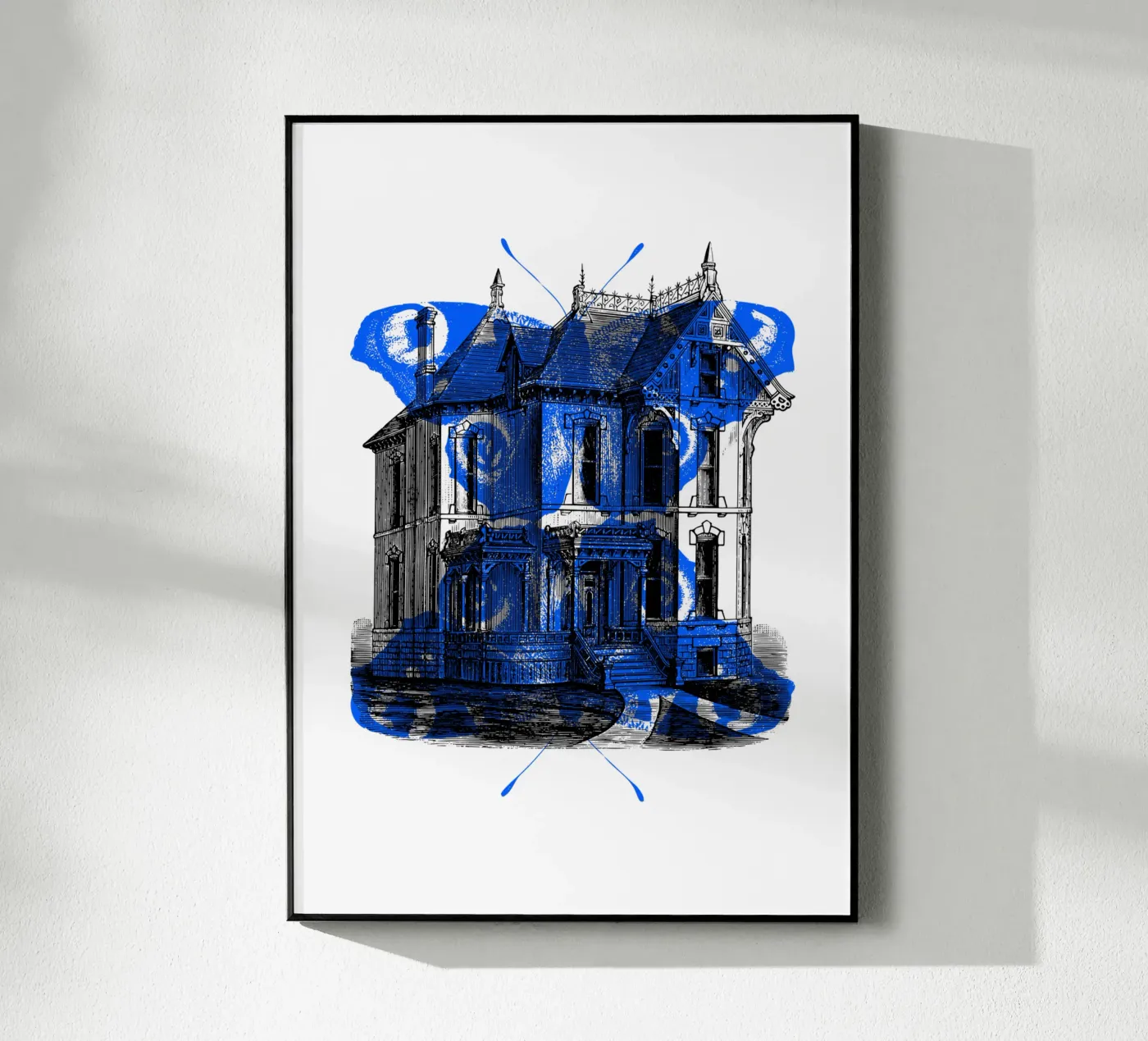 Old house and blue butterfly acrylic glass by morphinaeblue