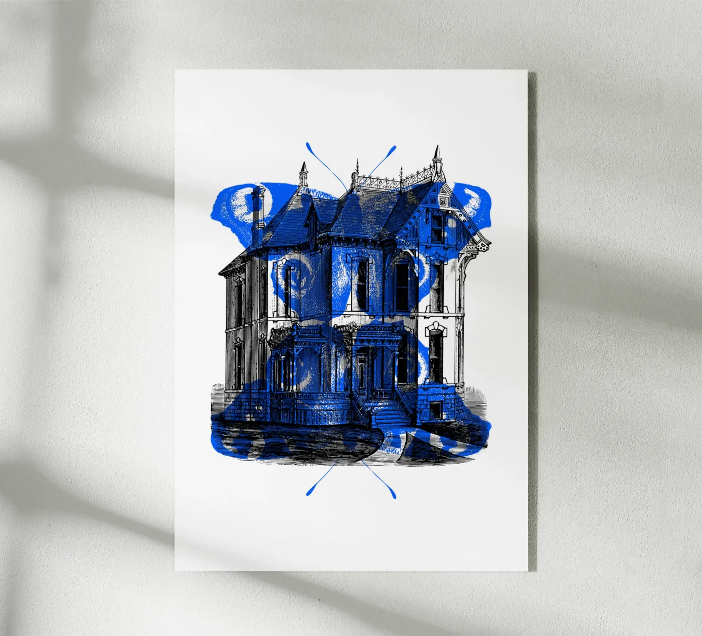 Old house and blue butterfly acrylic glass by morphinaeblue