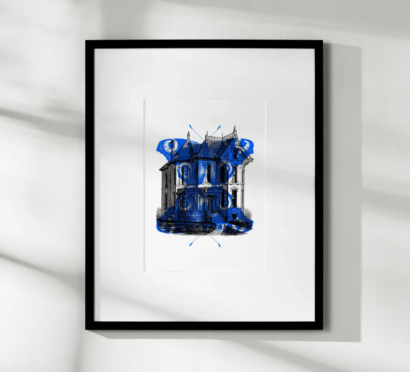 Oud huis en blauwe vlinder poster van morphinaeblue