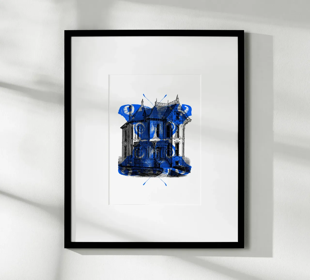 Vecchia casa e farfalla blu poster da morphinaeblue