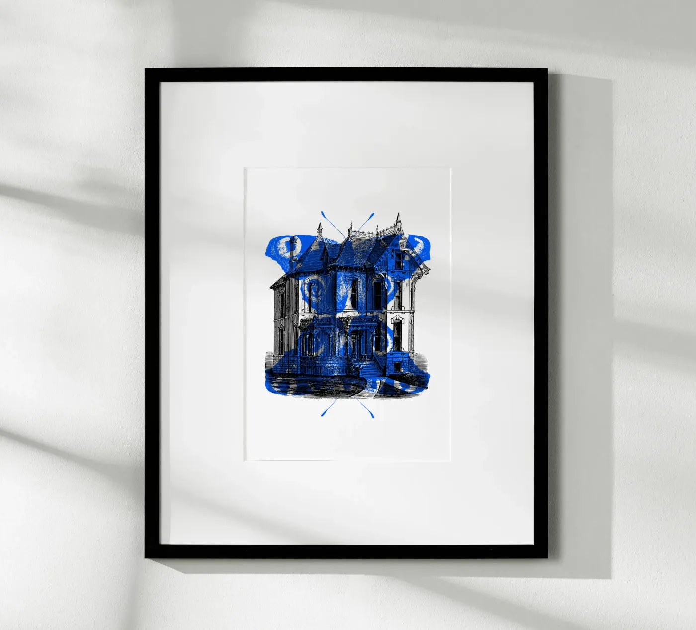 Vecchia casa e farfalla blu poster da morphinaeblue