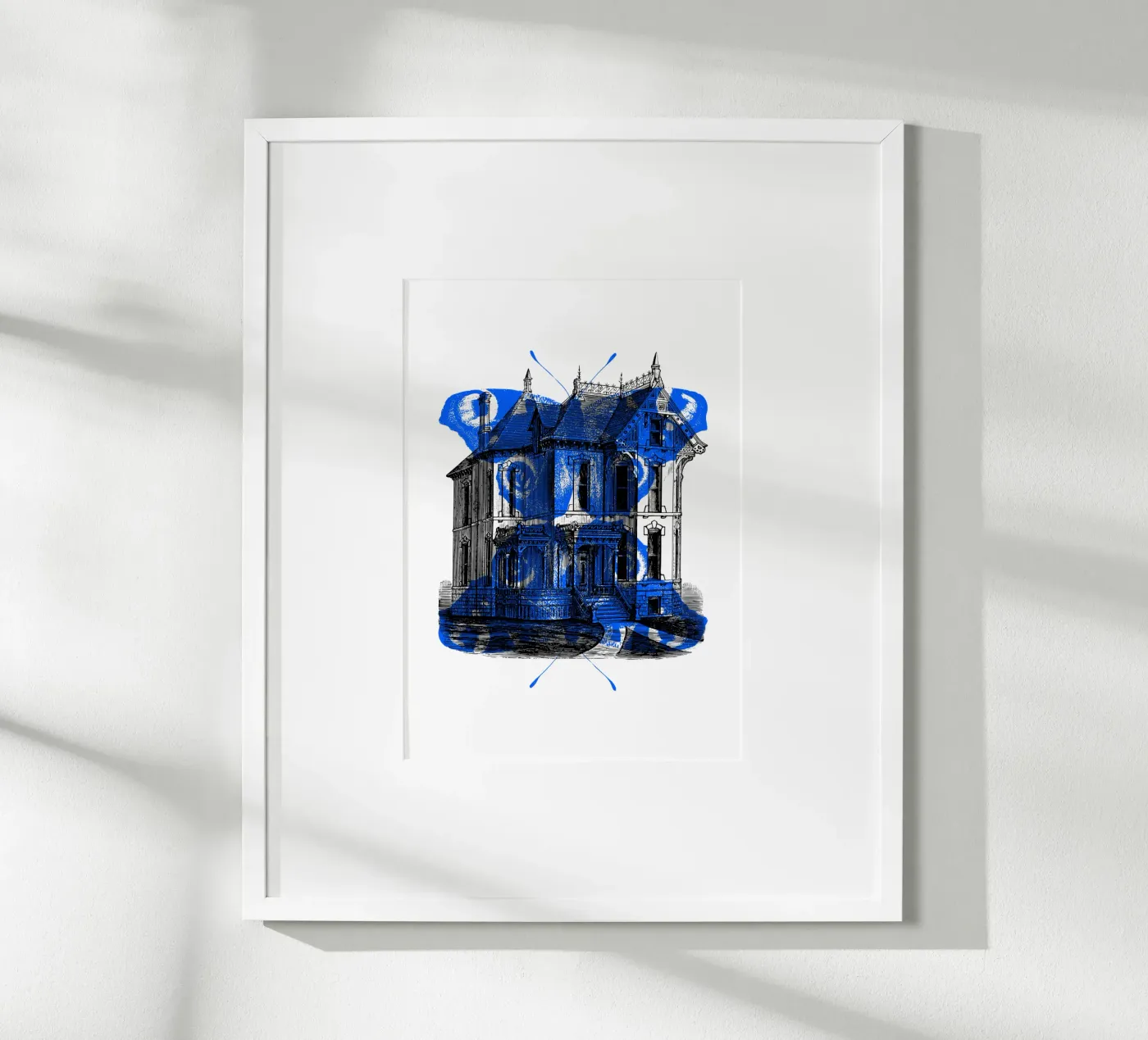 Oud huis en blauwe vlinder poster van morphinaeblue