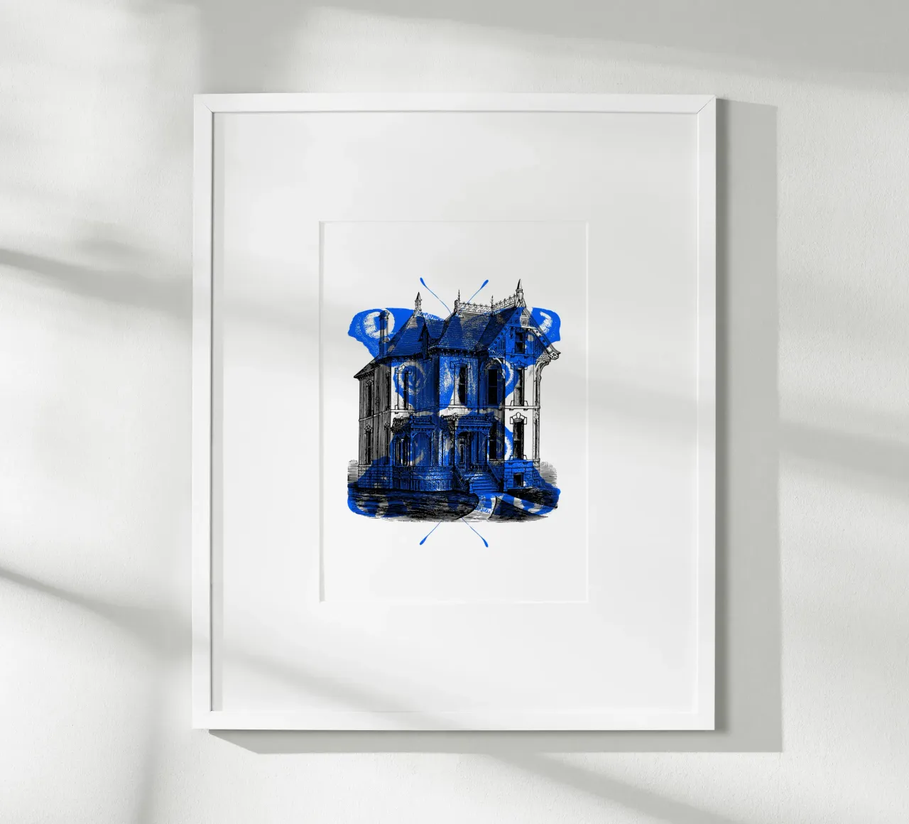 Vecchia casa e farfalla blu poster da morphinaeblue