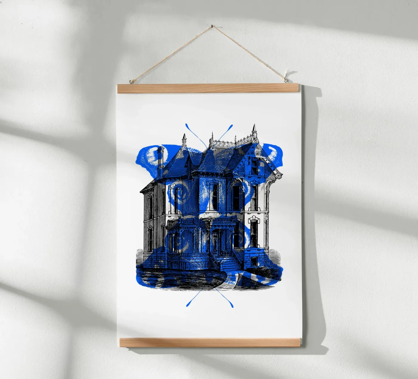 Oud huis en blauwe vlinder poster van morphinaeblue