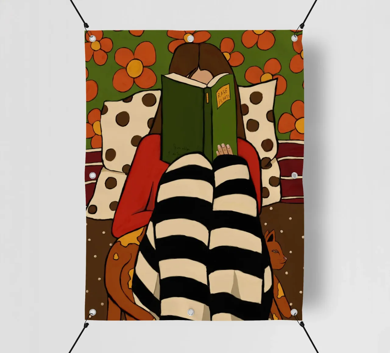 Cozy reading and a ginger cat telo in pvc da TijanaArtStudio88