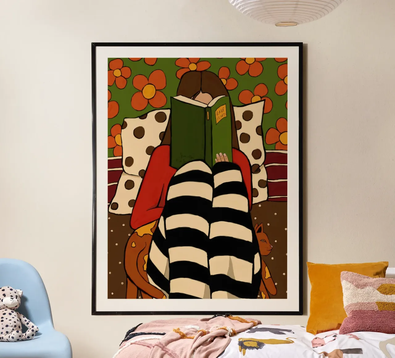 Cozy reading and a ginger cat poster con telaio in plastica da TijanaArtStudio88