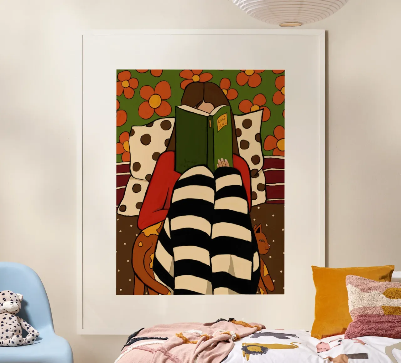 Cozy reading and a ginger cat poster con telaio in plastica da TijanaArtStudio88
