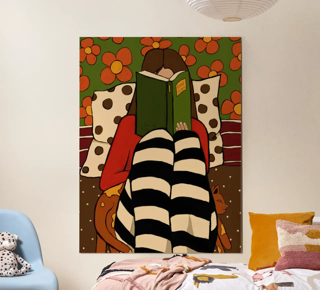 Cozy reading and a ginger cat poster con telaio in plastica da TijanaArtStudio88