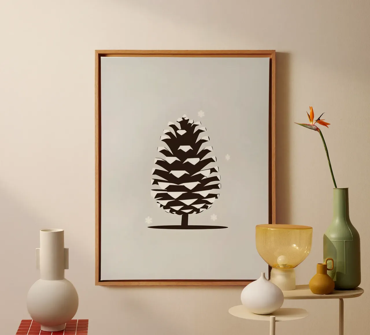 Winter dennenappel canvas met Baklijst van botanical