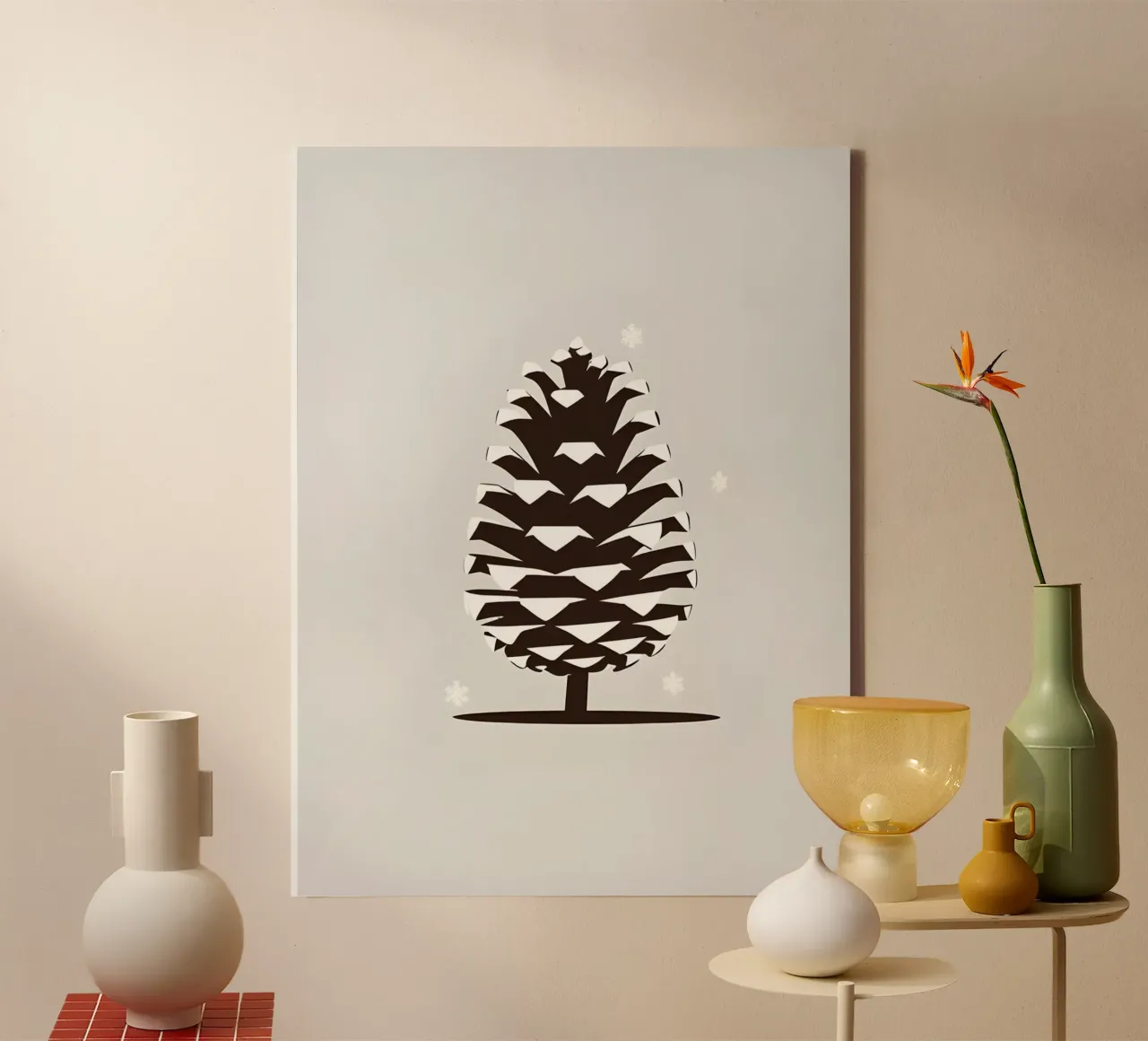 Winter dennenappel canvas met Baklijst van botanical