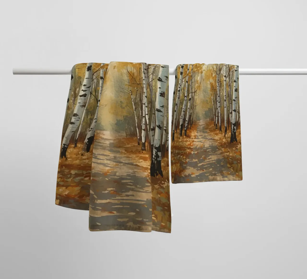 Birch Forest Path in Autumn towel by DesignDoodle