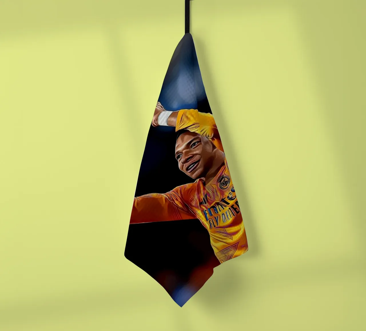 Affiche d'art numérique de la célébration du maillot jaune de Kylian Mbappé torchon de ArdanART