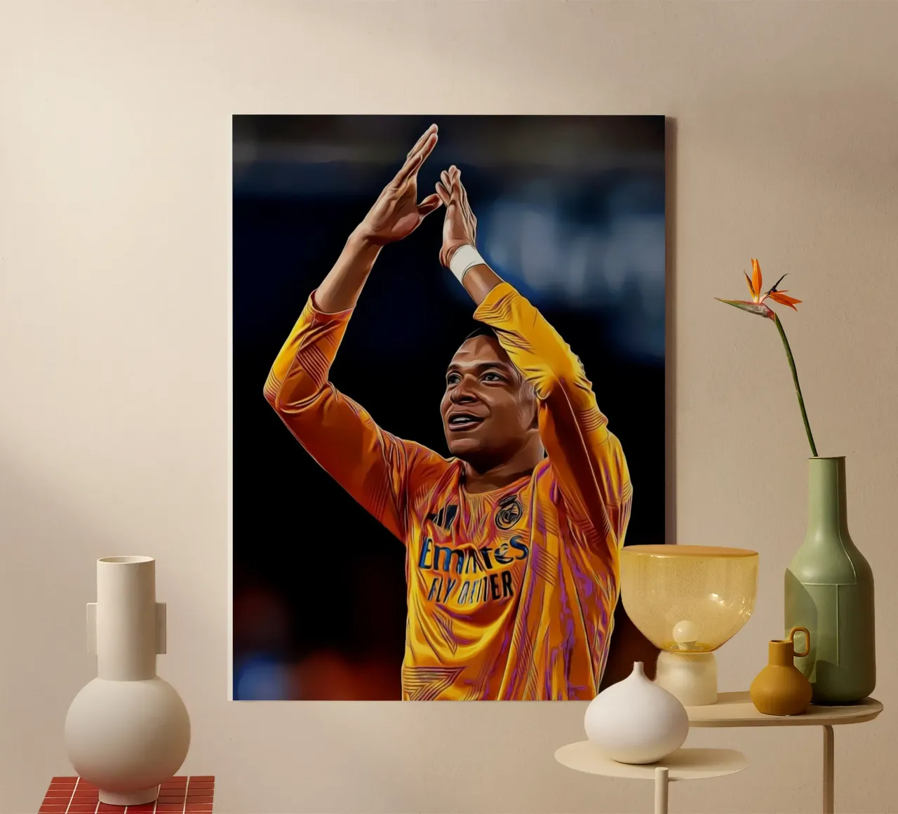 Kylian Mbappé Gele Trui Viering Digitale Kunst Poster canvas met Baklijst van ArdanART