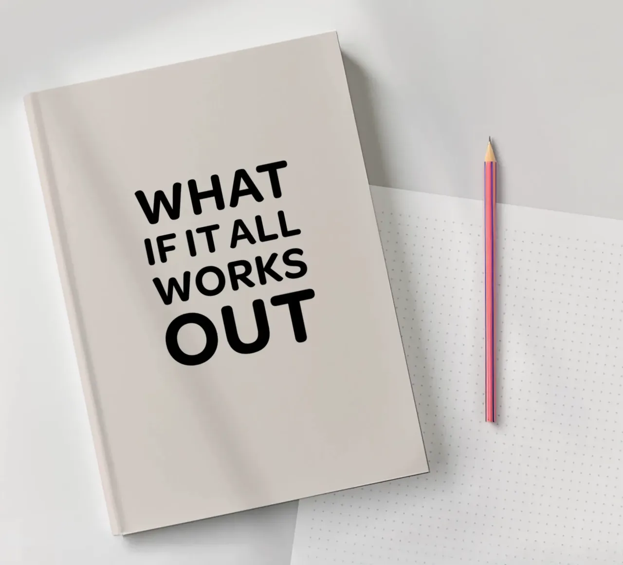 WHAT IF IT ALL WORKS OUT Auf Beige Notizbuch von Alisa Knöß