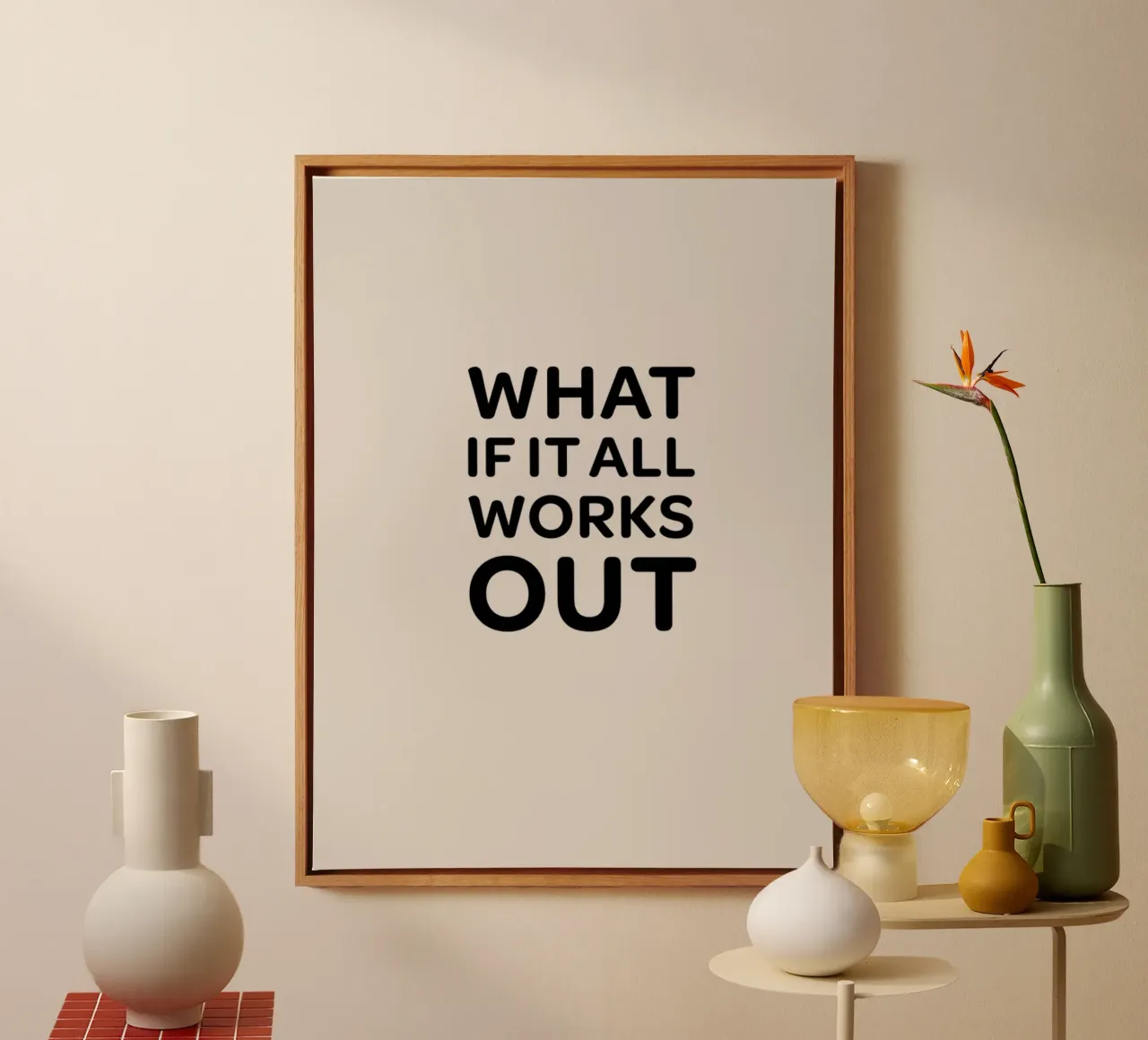 WHAT IF IT ALL WORKS OUT Sur Beige toile avec Caisse américaine de Alisa Knöß