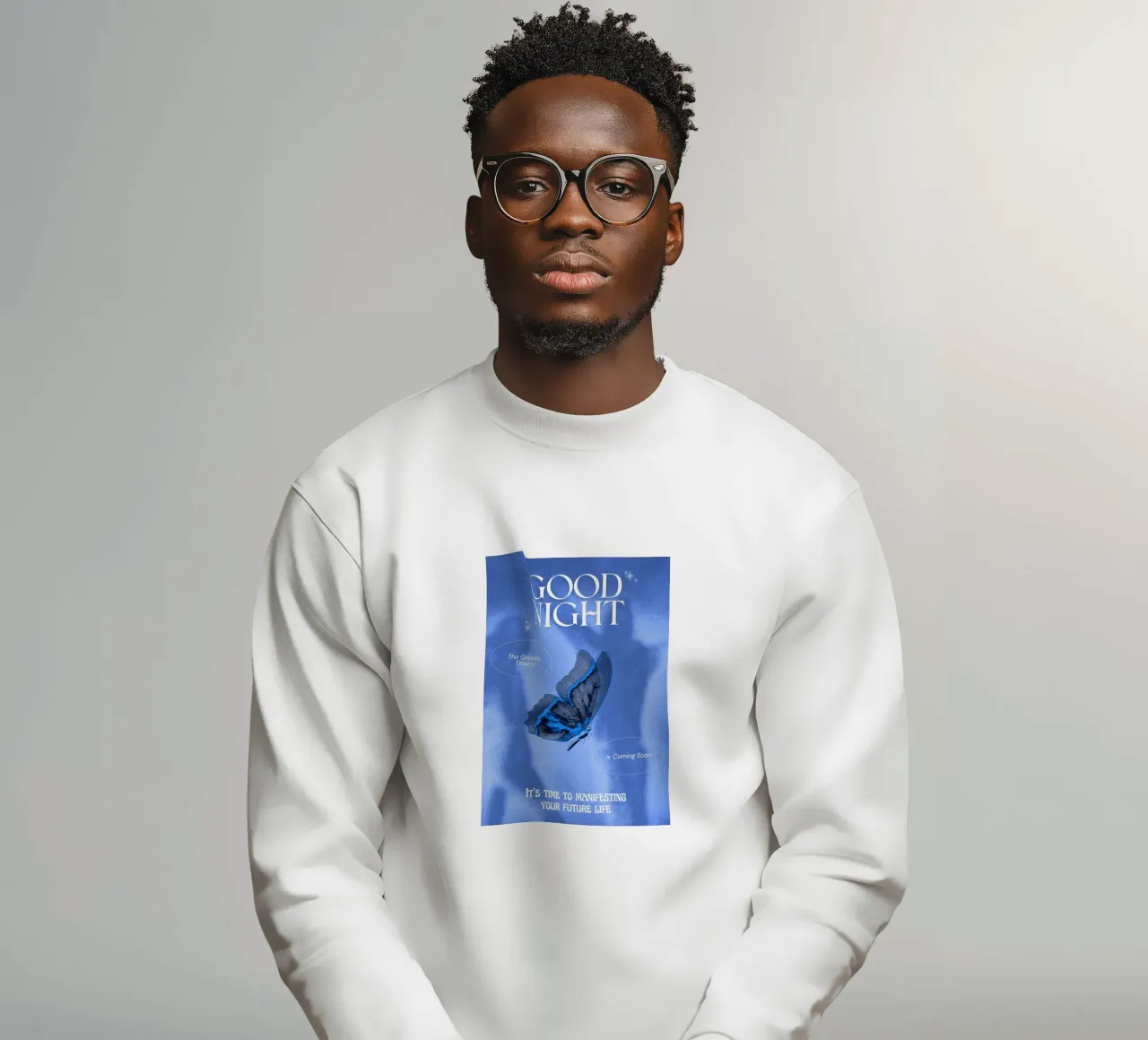 Poster di design per la buona notte con farfalla blu felpa da morphinaeblue