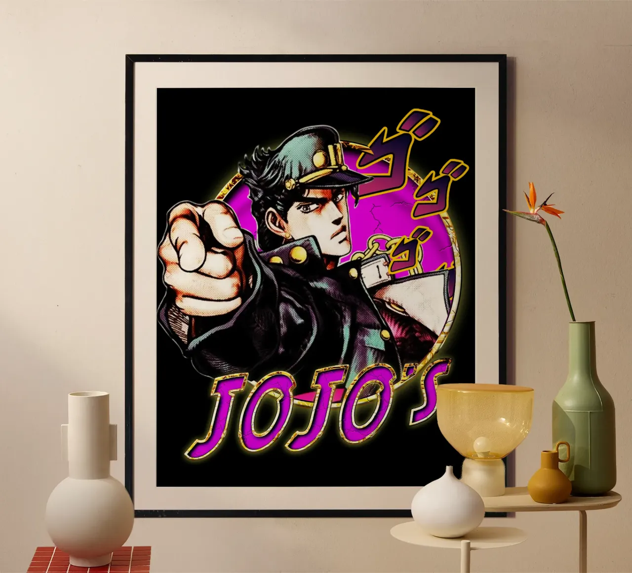 Arte vettoriale Animazione Jojo's Bizarre poster con telaio in plastica da grass.studio_