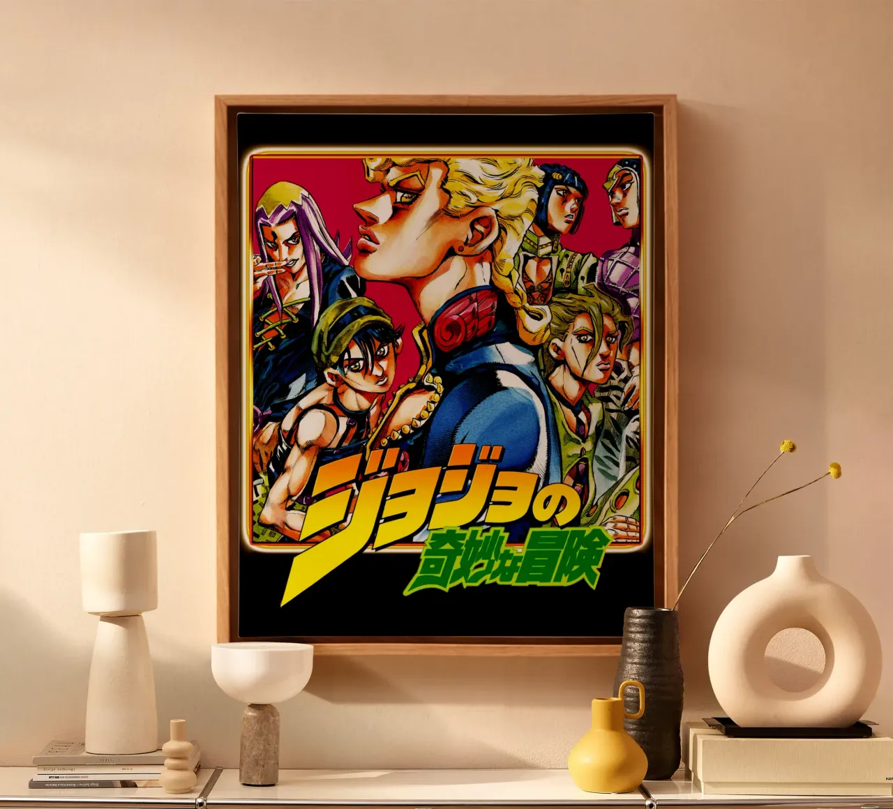 Jojo's Bizarre Animasi Fiksi lienzo con Marco flotante de grass.studio_