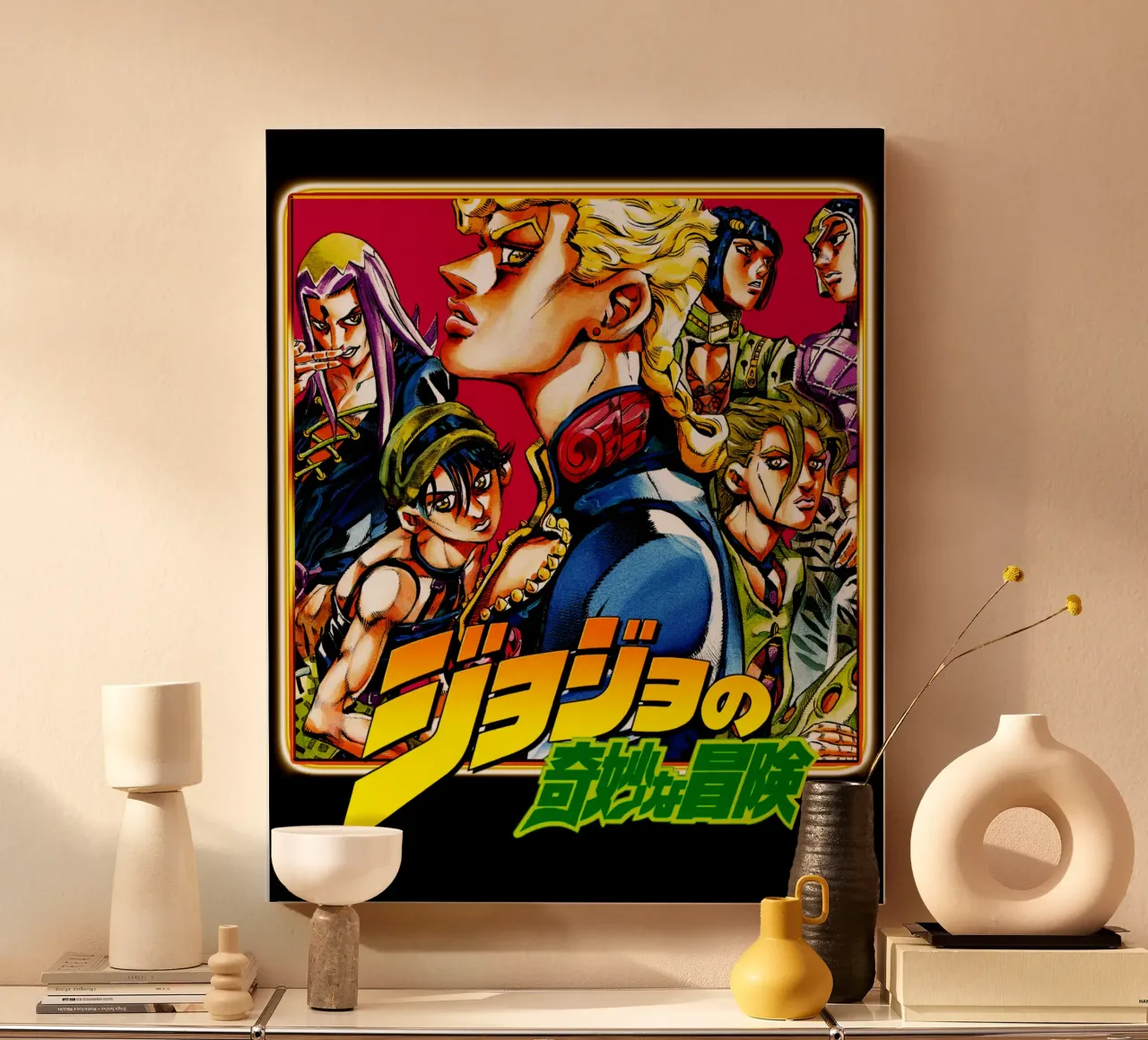 Jojo's Bizarre Animasi Fiksi lienzo con Marco flotante de grass.studio_