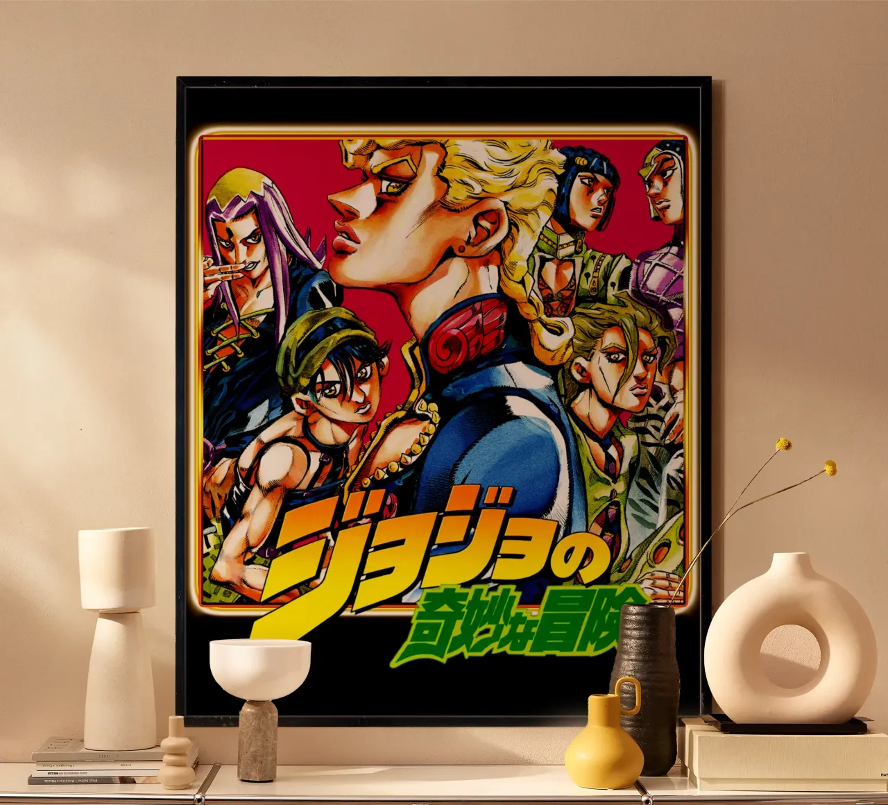 Jojo's Bizarre Animasi Fiksi poster con telaio in plastica da grass.studio_