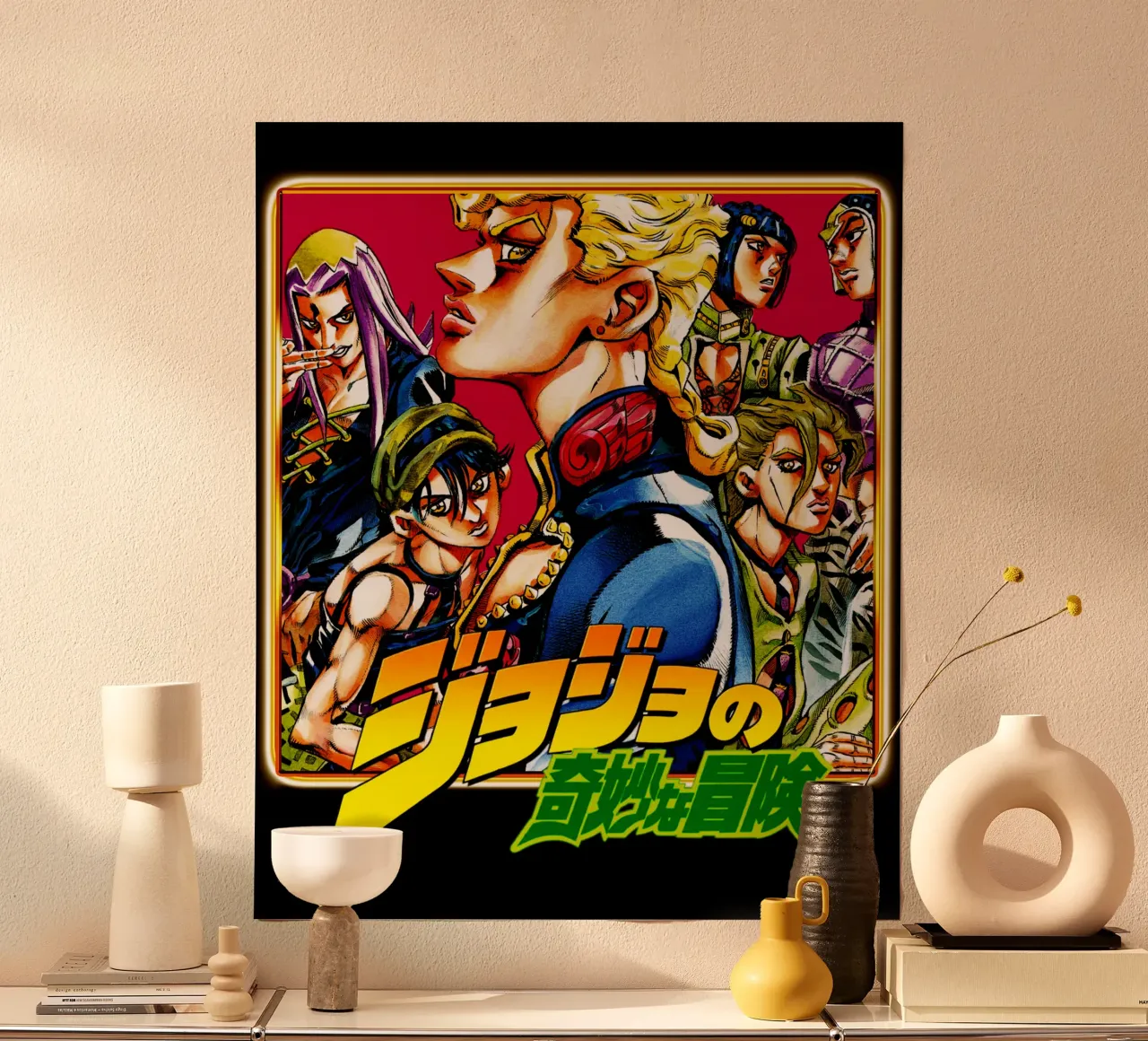 Jojo's Bizarre Animasi Fiksi poster con telaio in plastica da grass.studio_
