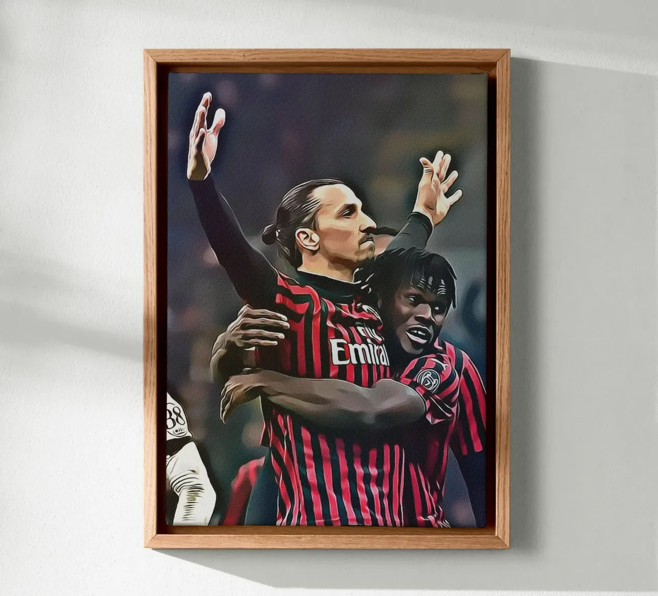 Zlatan Ibrahimović festeggia la vittoria del Milan a braccia alzate tela con Cornice a cassetta da ArdanART
