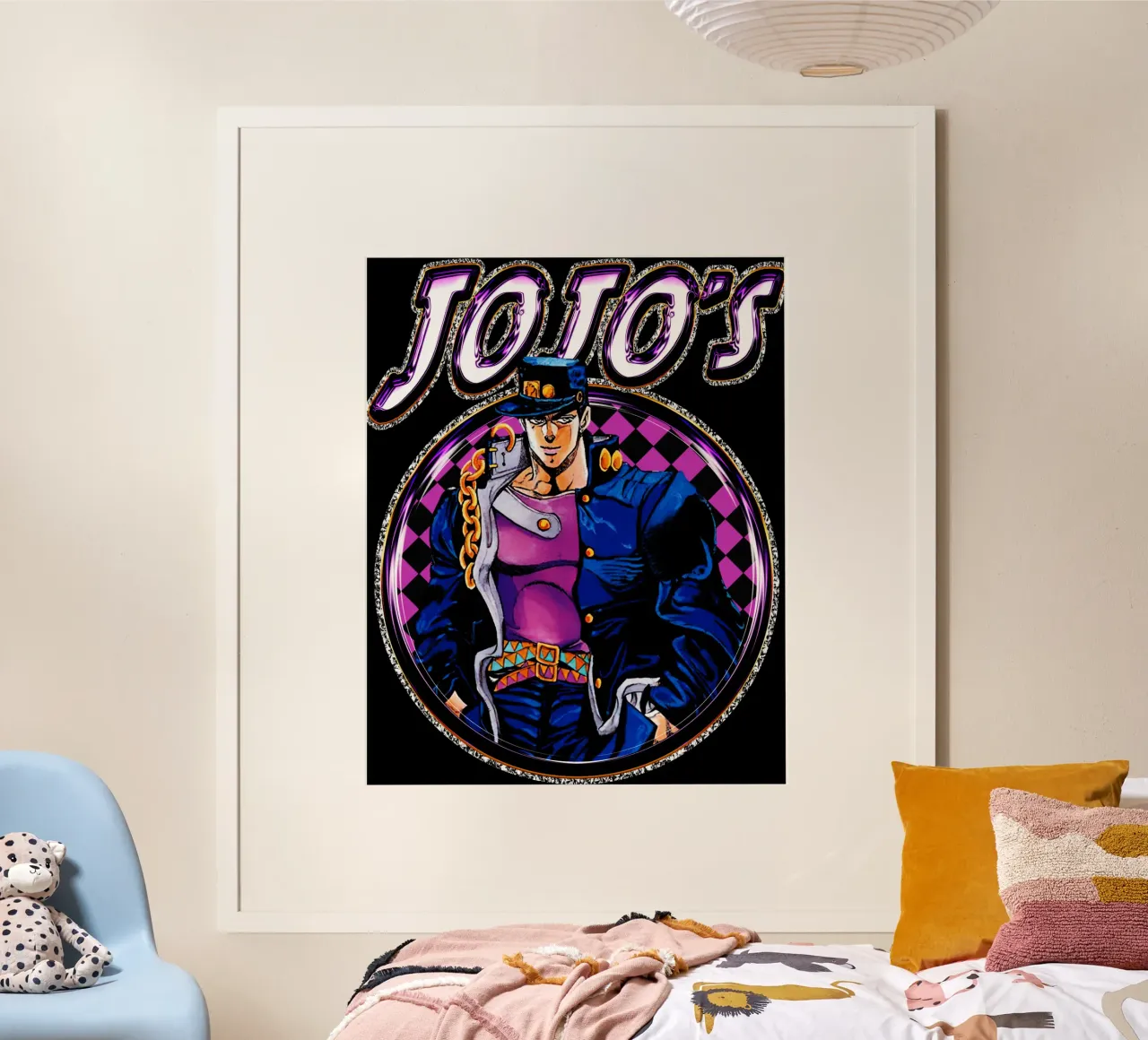 Fantasi Jojo's Bizarre Action poster con telaio in alluminio da grass.studio_