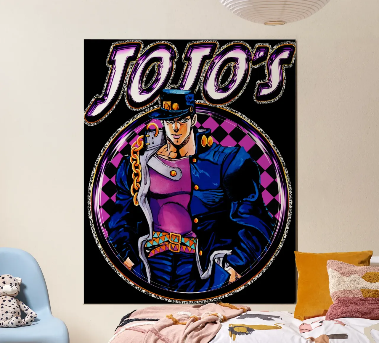 Fantasi Jojo's Bizarre Action poster con telaio in alluminio da grass.studio_