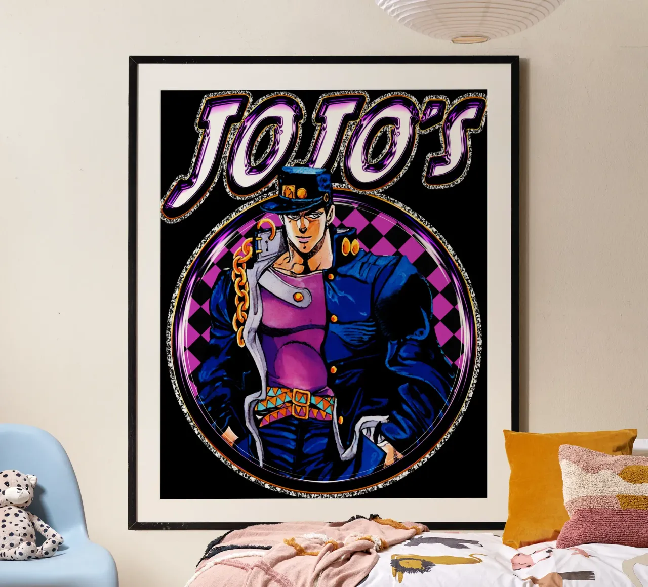Fantasi Jojo's Bizarre Action poster con telaio in alluminio da grass.studio_
