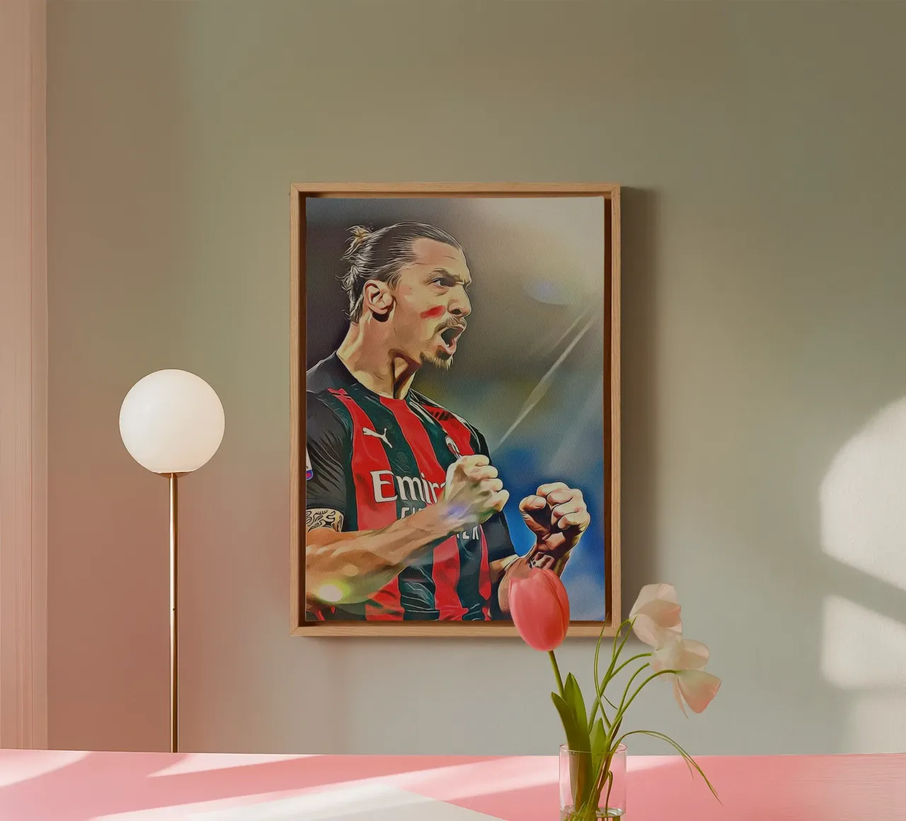 Zlatan Ibrahimović gepassioneerd brullen AC Milan Jersey Poster canvas met Baklijst van ArdanART