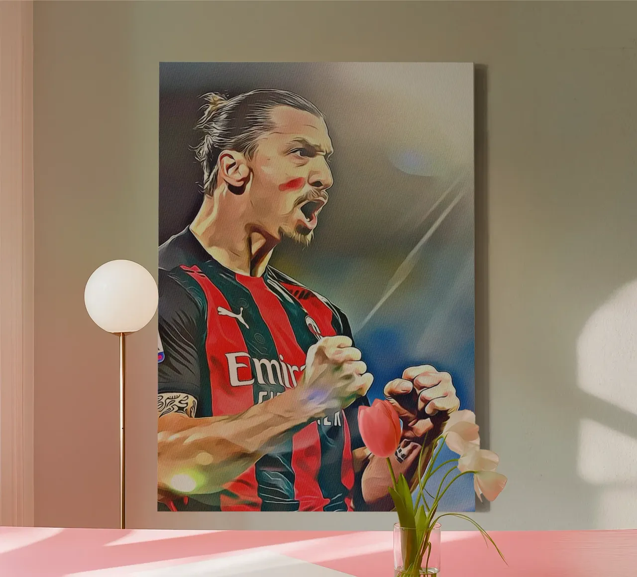 Zlatan Ibrahimović gepassioneerd brullen AC Milan Jersey Poster canvas met Baklijst van ArdanART