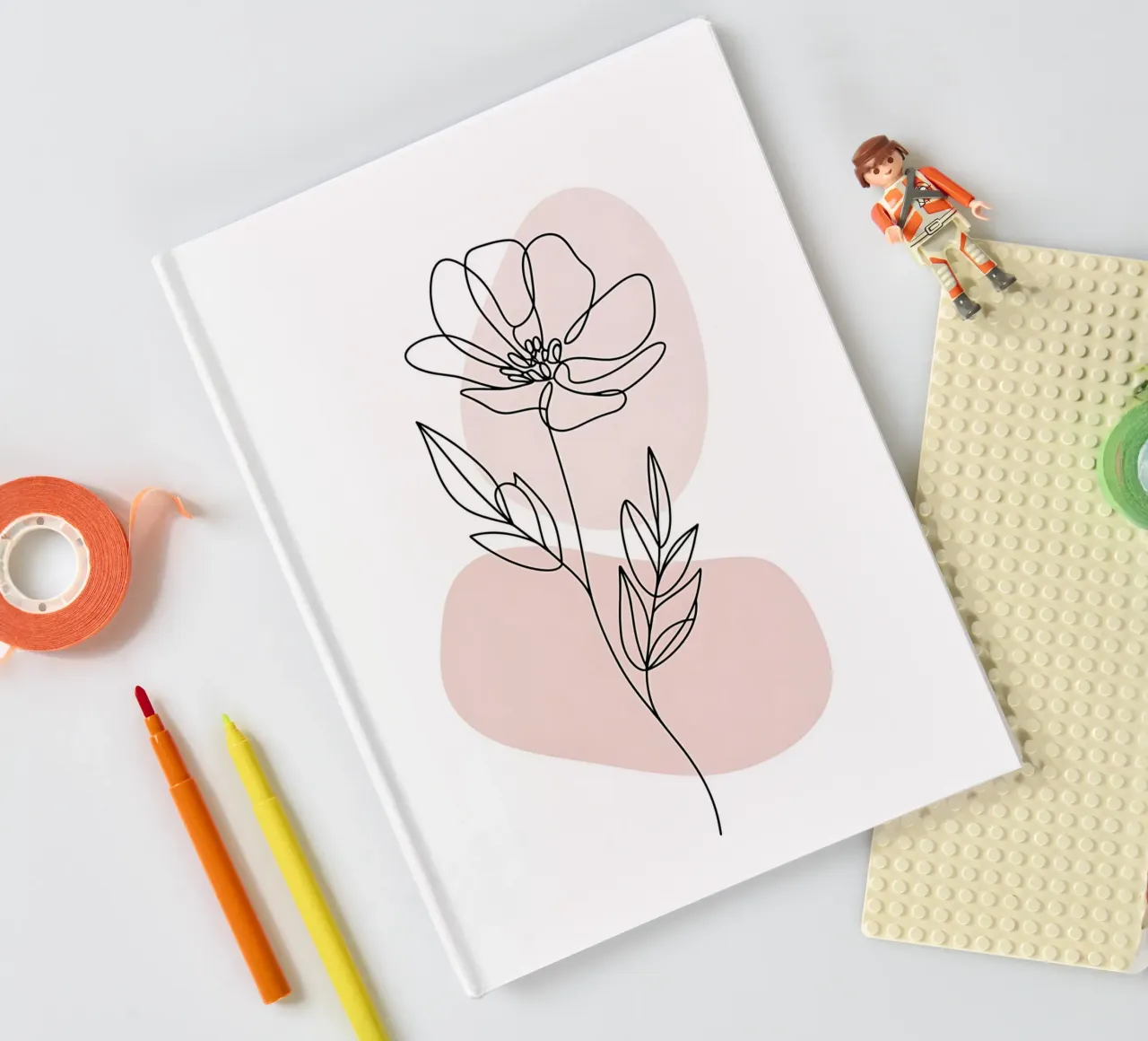 Minimalist flower in a continuous line and pink shapes notebook by Plain Thoughts