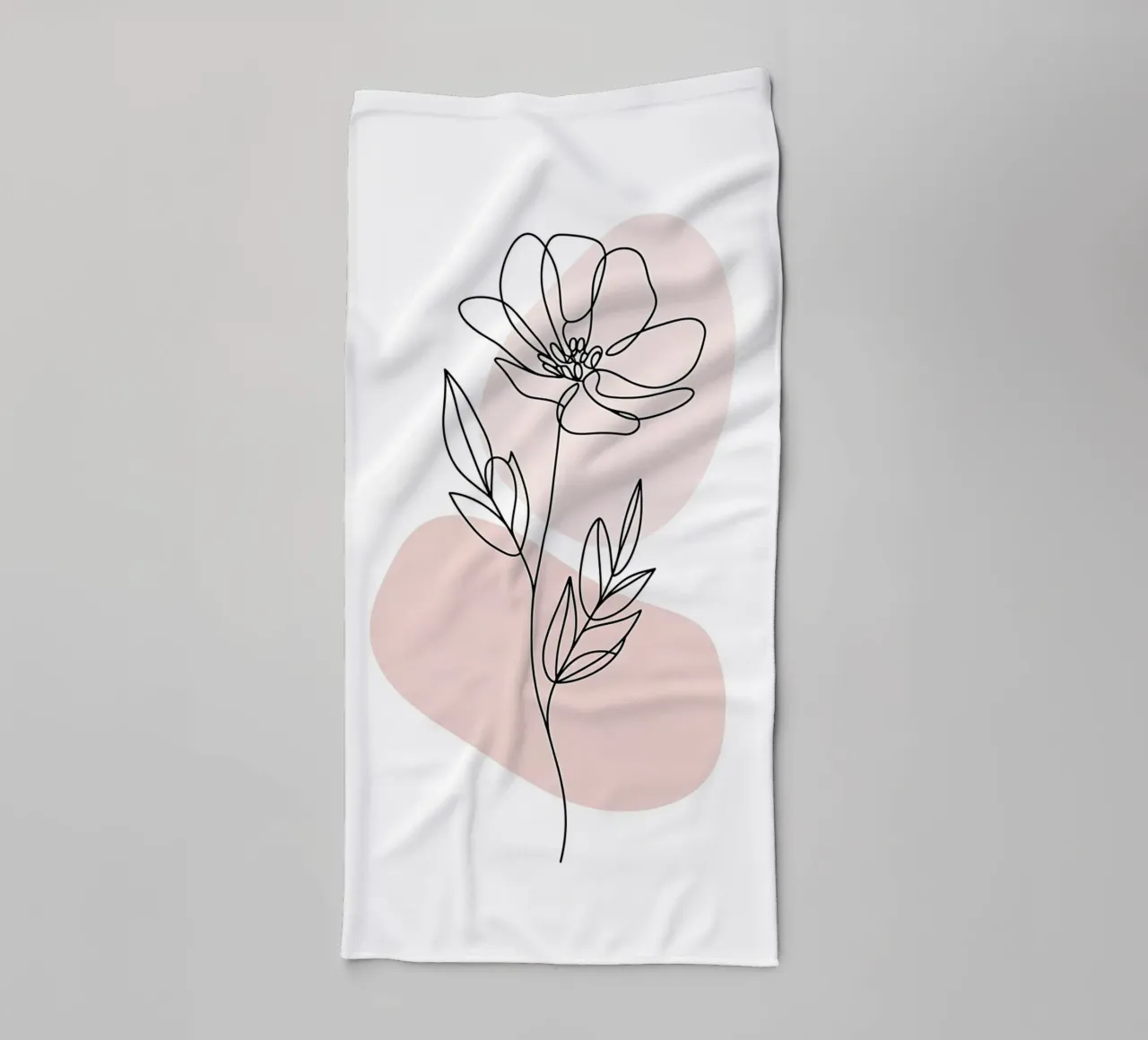 Minimalist flower in a continuous line and pink shapes towel by Plain Thoughts