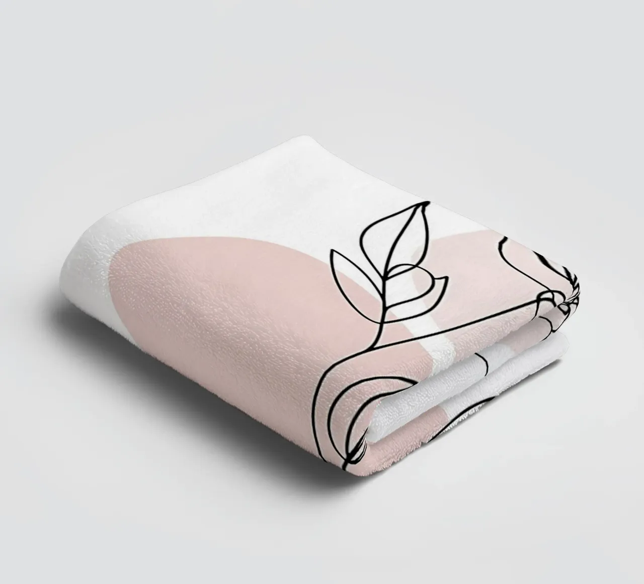 Minimalist flower in a continuous line and pink shapes towel by Plain Thoughts