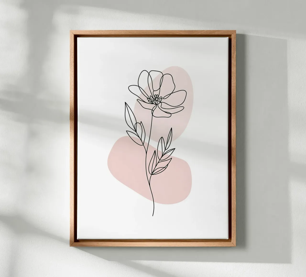 Fiore minimalista in linea continua e forme rosa tela con Cornice a cassetta da Plain Thoughts