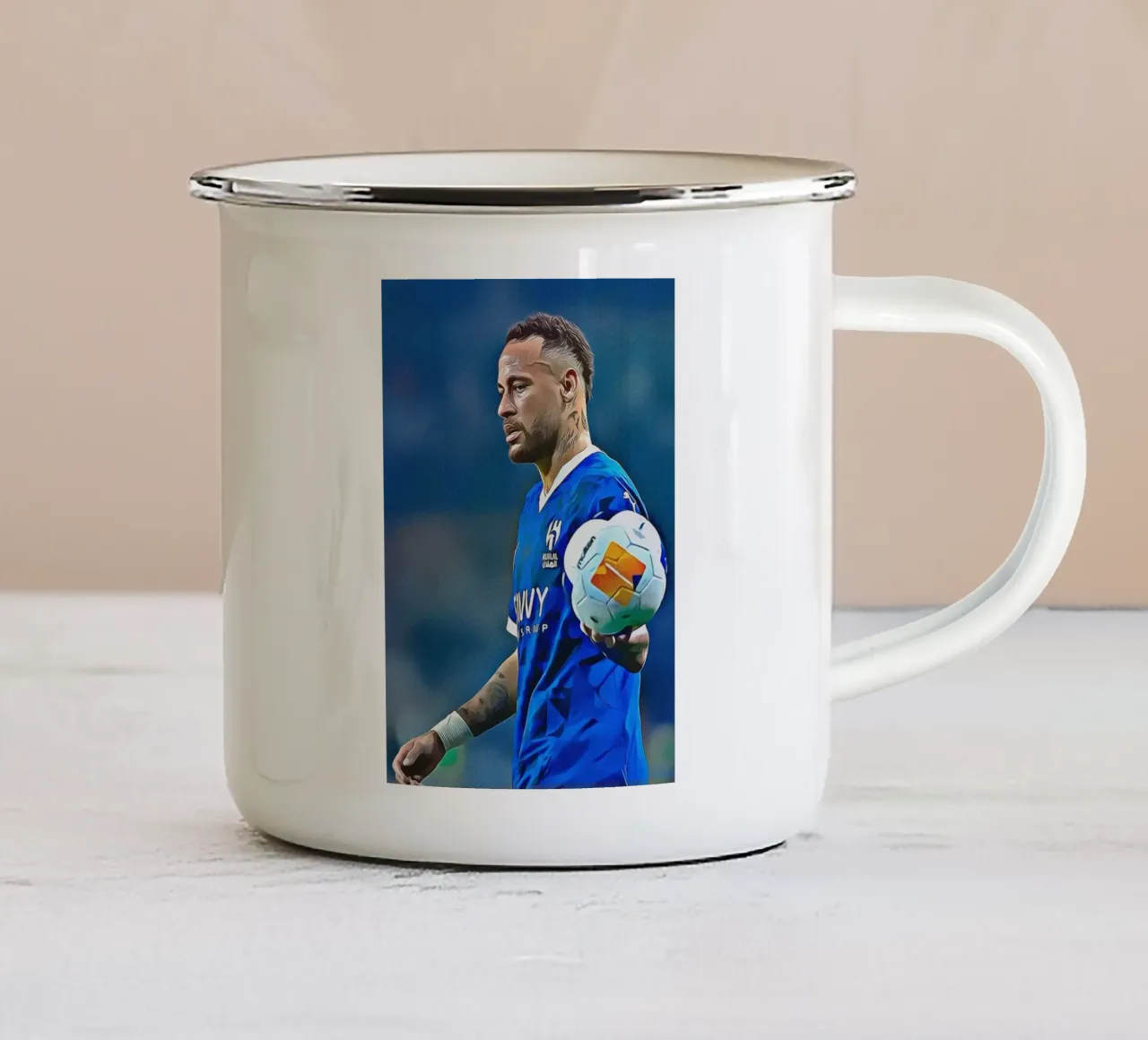 Neymar Jr Controllo di palla Maglia blu Poster d'arte digitale tazza in smalto da ArdanART