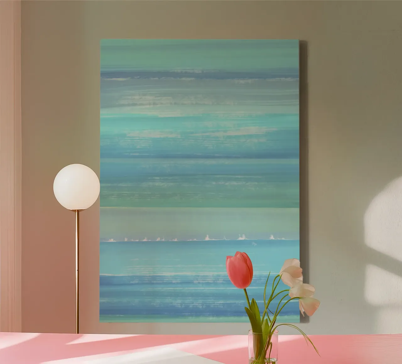 Miami bellend blauw abstract schilderij canvas met Baklijst van Martina