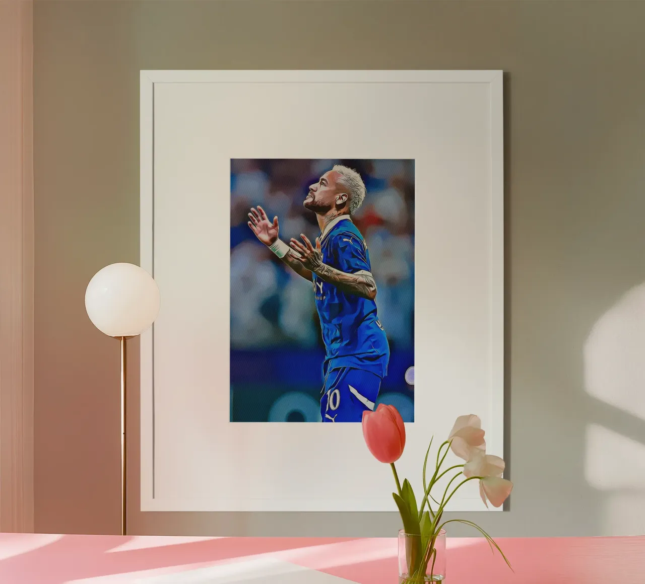 Neymar Jr Hands Up Prayer Celebration Maglia Blu Poster poster con telaio in alluminio da ArdanART