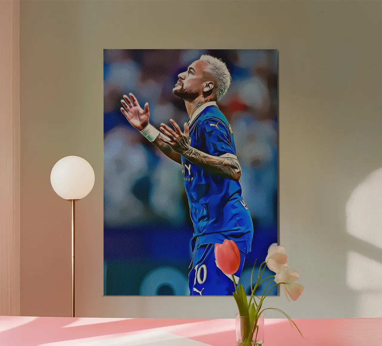 Neymar Jr Hands Up Prayer Celebration Maglia Blu Poster poster con telaio in alluminio da ArdanART