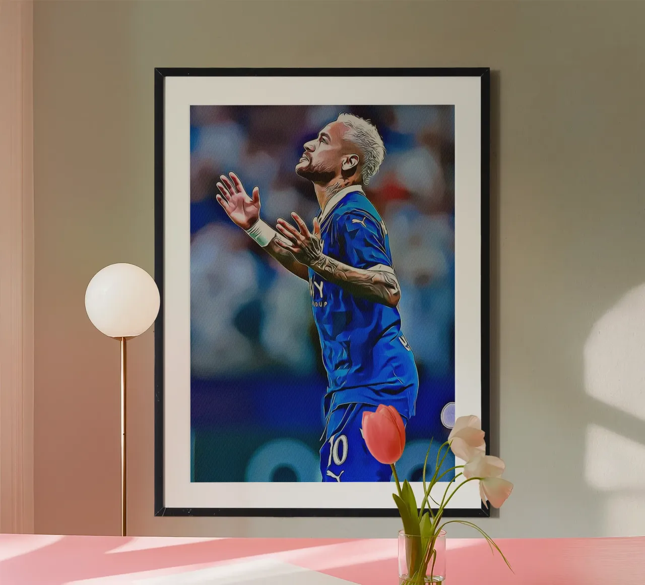 Neymar Jr Hands Up Prayer Celebration Maglia Blu Poster poster con telaio in alluminio da ArdanART