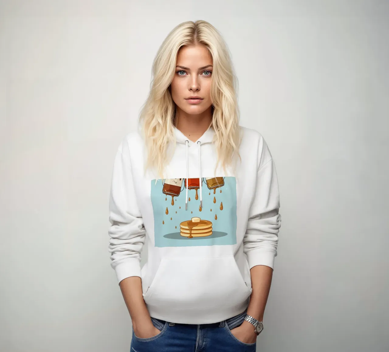 Simpatiche bottiglie che versano sciroppo sui pancake felpa con cappuccio da DesignDoodle