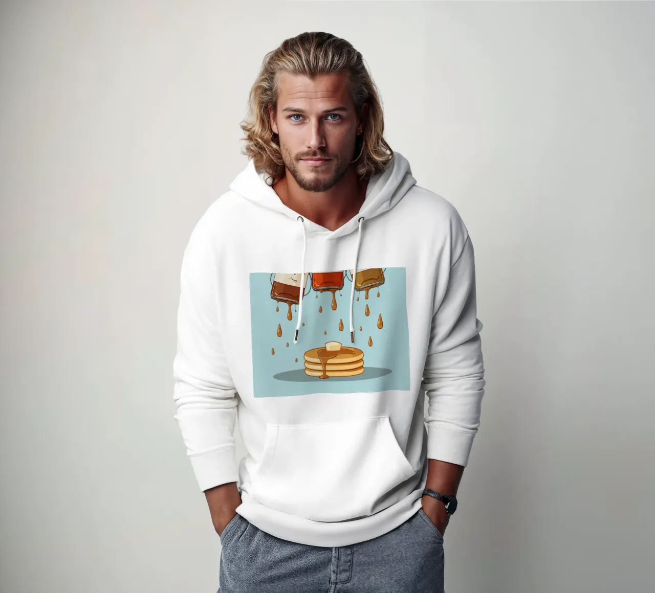 Simpatiche bottiglie che versano sciroppo sui pancake felpa con cappuccio da DesignDoodle