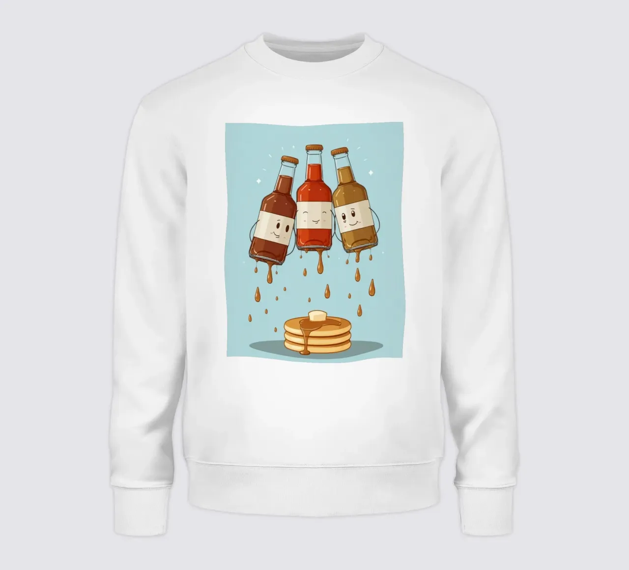 Simpatiche bottiglie che versano sciroppo sui pancake felpa da DesignDoodle